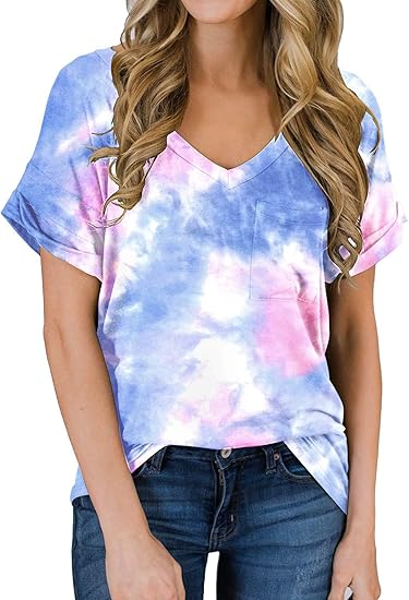 Damen Kurzarm V-Ausschnitt Shirts Lose Casual Tee T-Shirt 